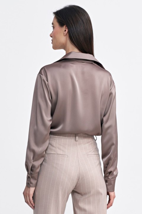 Satynowa koszula body K80 Mocca - Nife Satynowa koszula body K80 Mocca - Nife