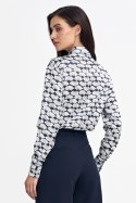 Satynowa koszula body K83 Navy/Wzór - Nife