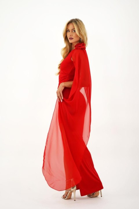 Sukienka maxi z doczepianym trenem oraz ozdobną różą Red - Yolo Look Sukienka maxi z doczepianym trenem oraz ozdobną różą Red - Yolo Look